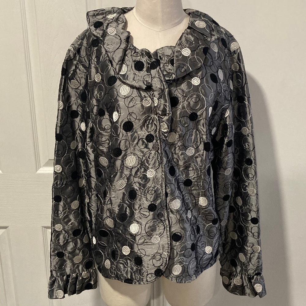 Samuel Dong silver grey embroidered ruffled jacket XL